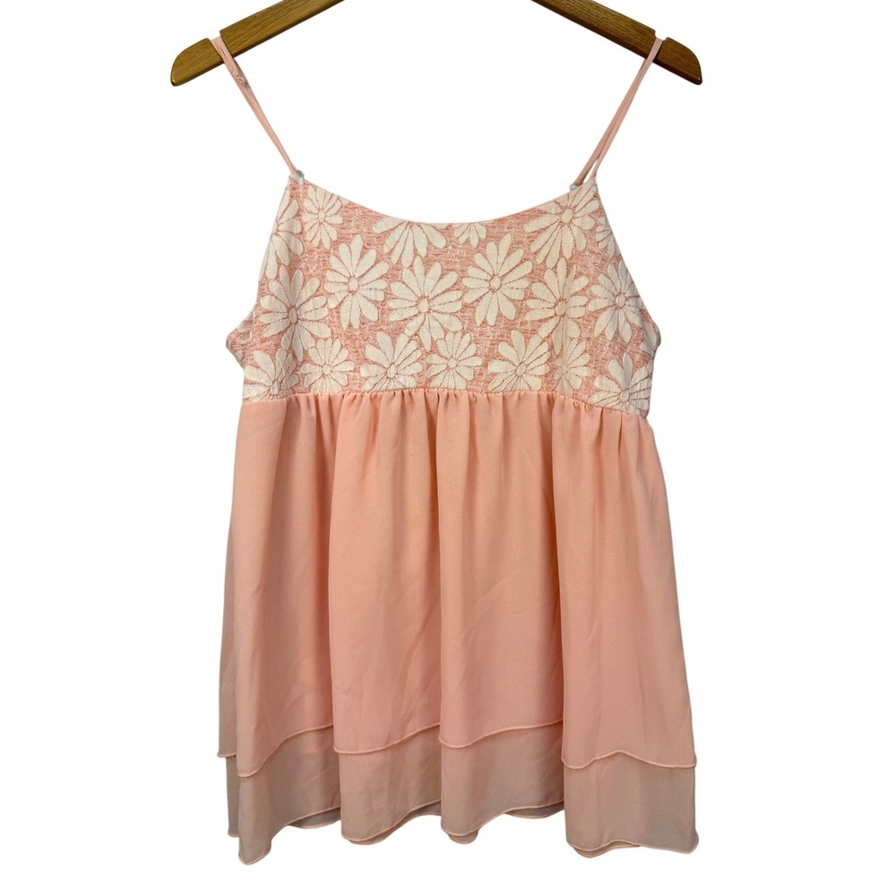 Lime N Chili Large Peach Floral Lace Sleeveless Babydoll Dress Boho Cottagecore‎